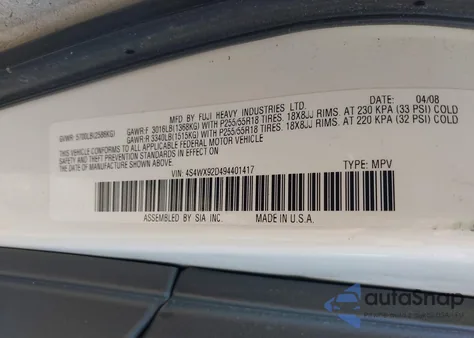 2009 Subaru Tribeca Limited 5-Passenger/Special Edition 5-Passenger из США, поврежденный, VIN 4S4WX92D494401417